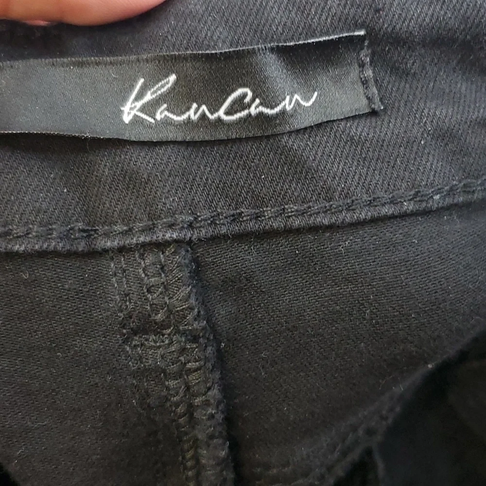 Kancan Super Skinny Jeans Mid Rise Zip Ankle Raw Hem Black Stretch Womens 25